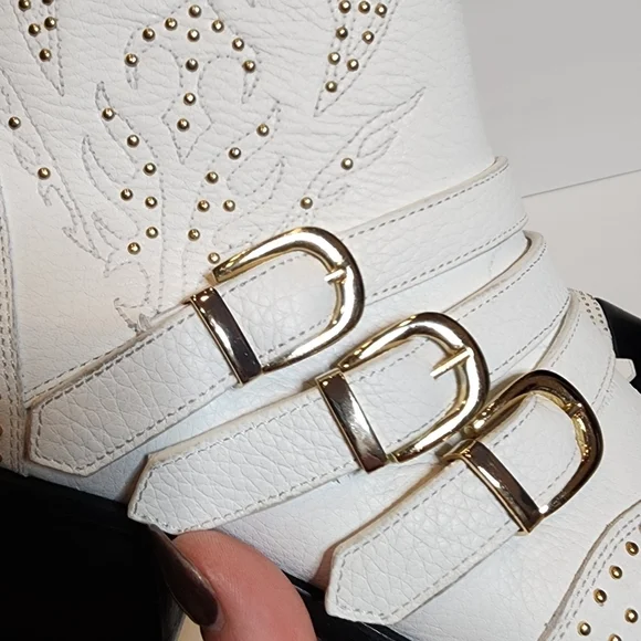 Anine Bing Penny Bootie White Leather Gold Studs. New with box. EU Size 41.